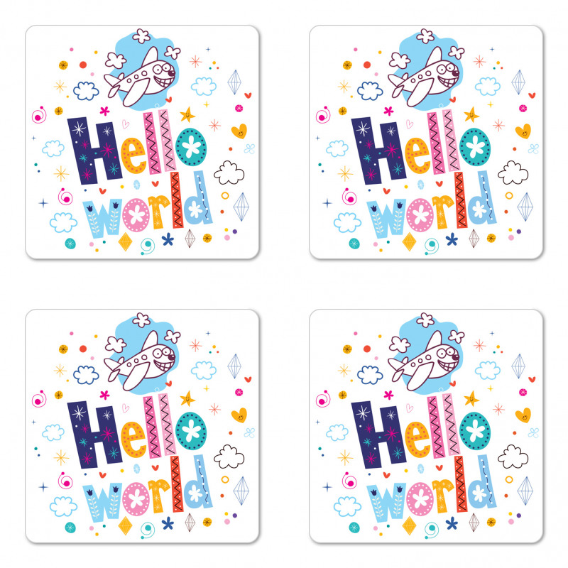 Childish Hello World Phrase Coaster Set Of Four