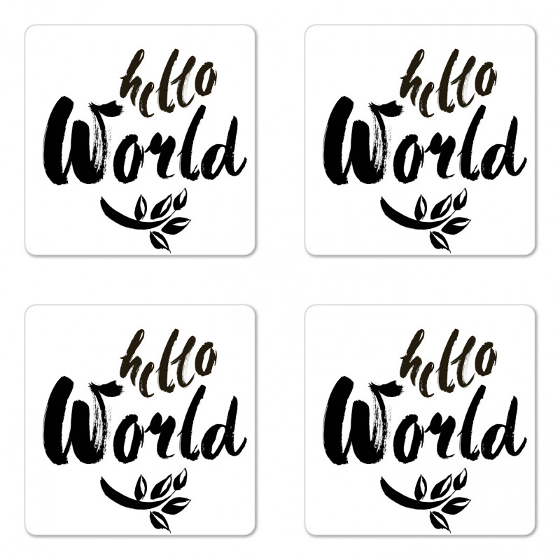 Brush Lettering Hello World Coaster Set Of Four