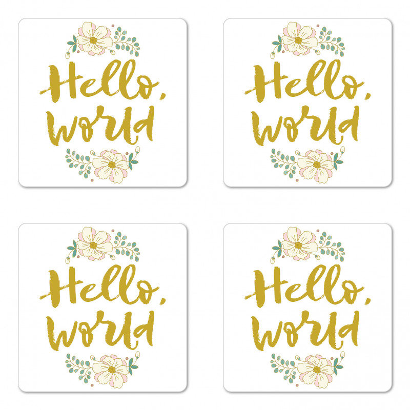 Floral Hello World Lettering Coaster Set Of Four