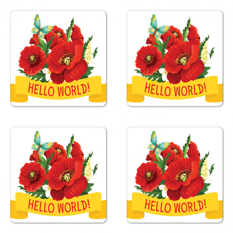 Hello World Spring Flowers Coaster Set Of Four