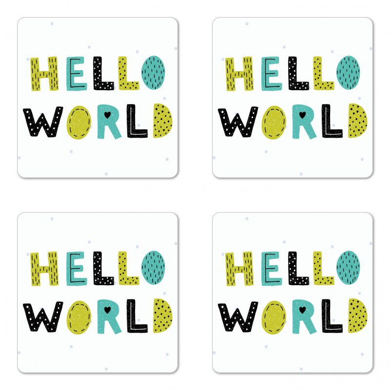 Boys Hello World Polka Dots Coaster Set Of Four