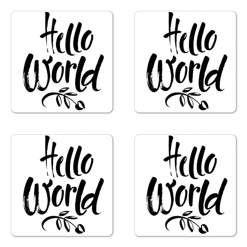 Hello World Tree and Words Coaster Set Of Four