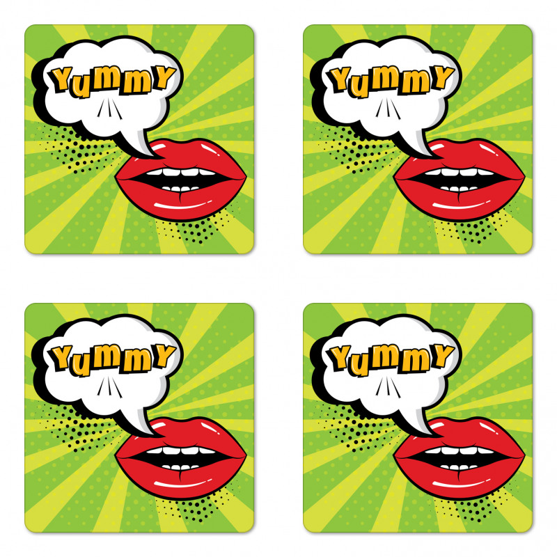 Retro Comic Balloon Lips Art Coaster Set Of Four