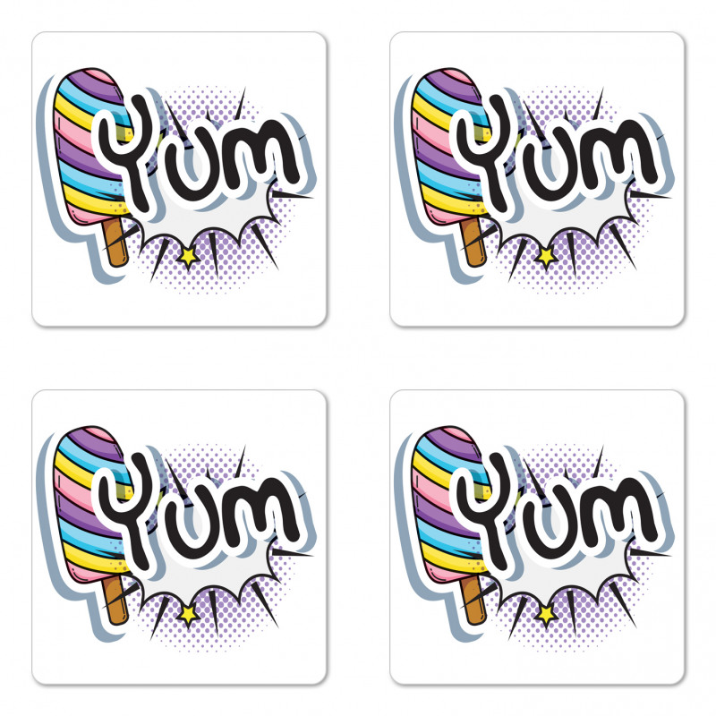 Pop Art Style Childish Wording Coaster Set Of Four