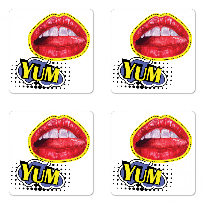 Woman Lips Wording Pop Artwork Coaster Set Of Four