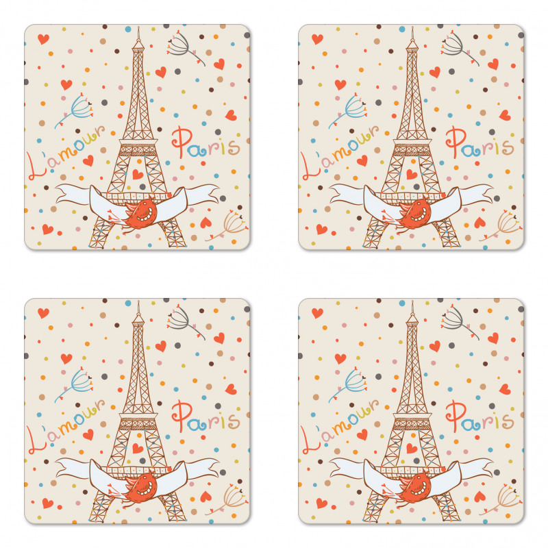 Eiffel Love Birds Coaster Set Of Four