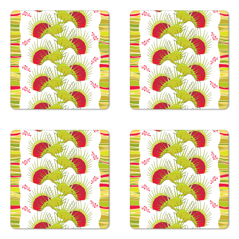 Venus Flytrap and Strips Coaster Set Of Four