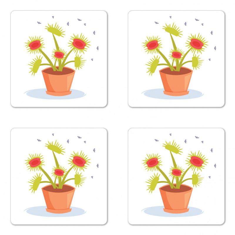 Plant and Fly Silhouettes Coaster Set Of Four