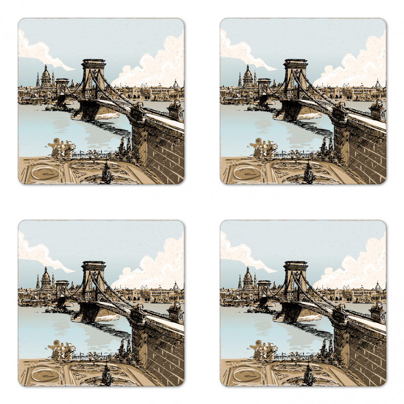 Vintage Sketch Budapest Coaster Set Of Four