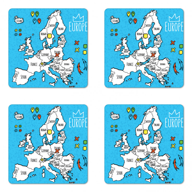 Accurate Map of the Europe Coaster Set Of Four