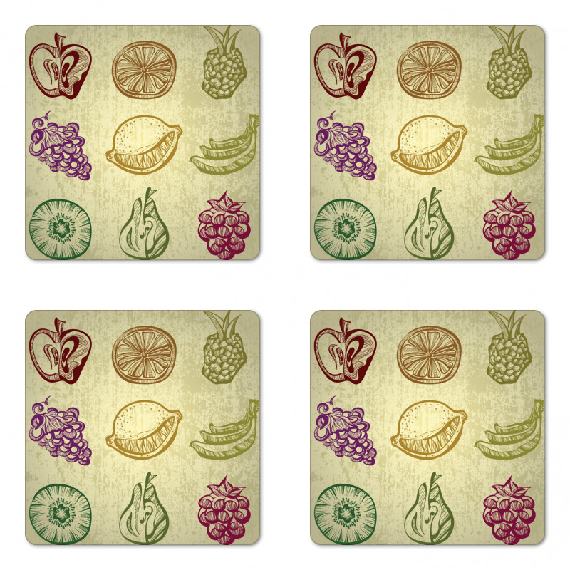 Kiwi Pineapple Grapes Berries Coaster Set Of Four