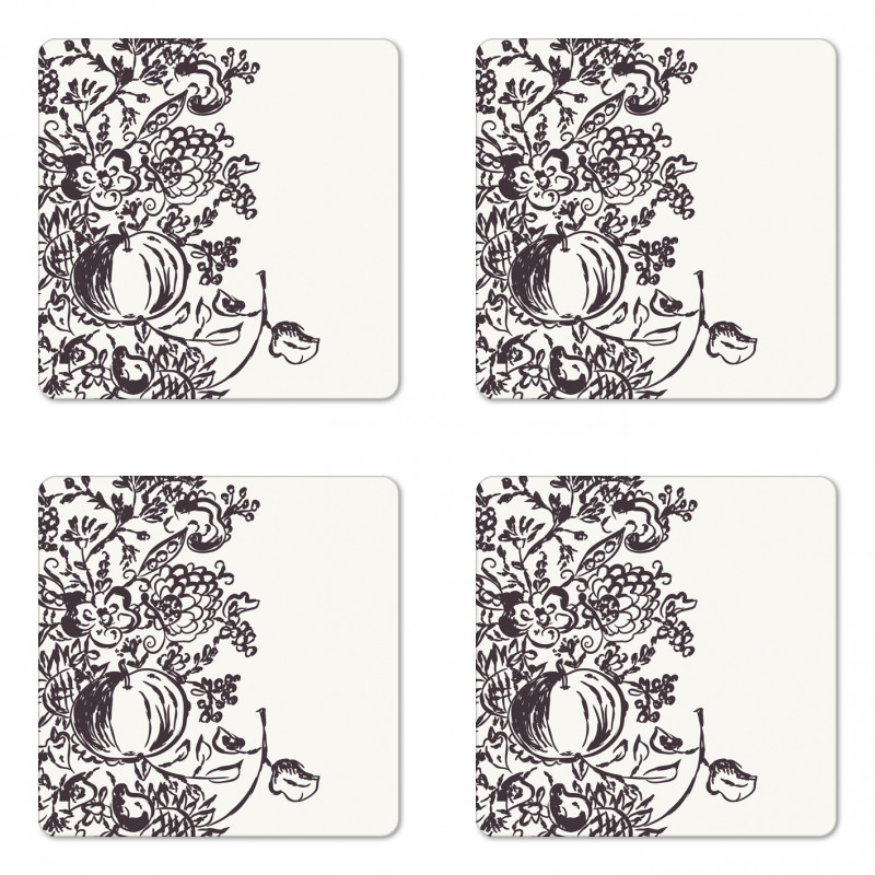 Drawn Sketch of Fruits Coaster Set Of Four