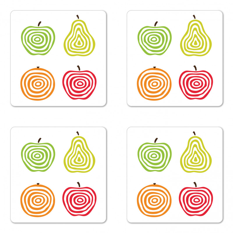 Apples Pear and Orange Line Coaster Set Of Four