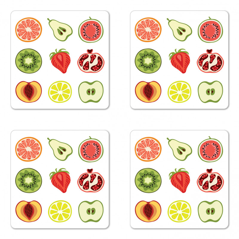 Kiwi Strawberry Apple Peach Coaster Set Of Four