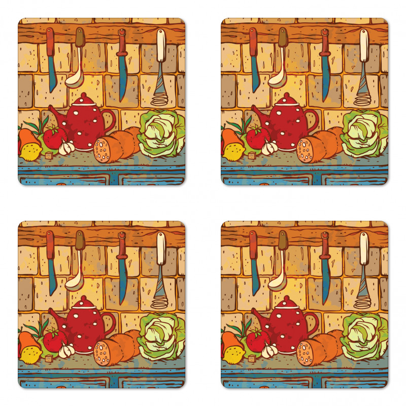 Kitchen Table Cuisine Theme Coaster Set Of Four