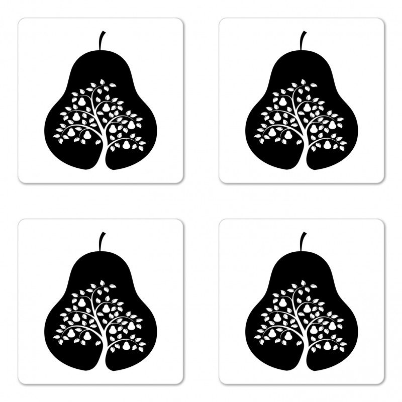 Monochrome Tree in a Fruit Coaster Set Of Four