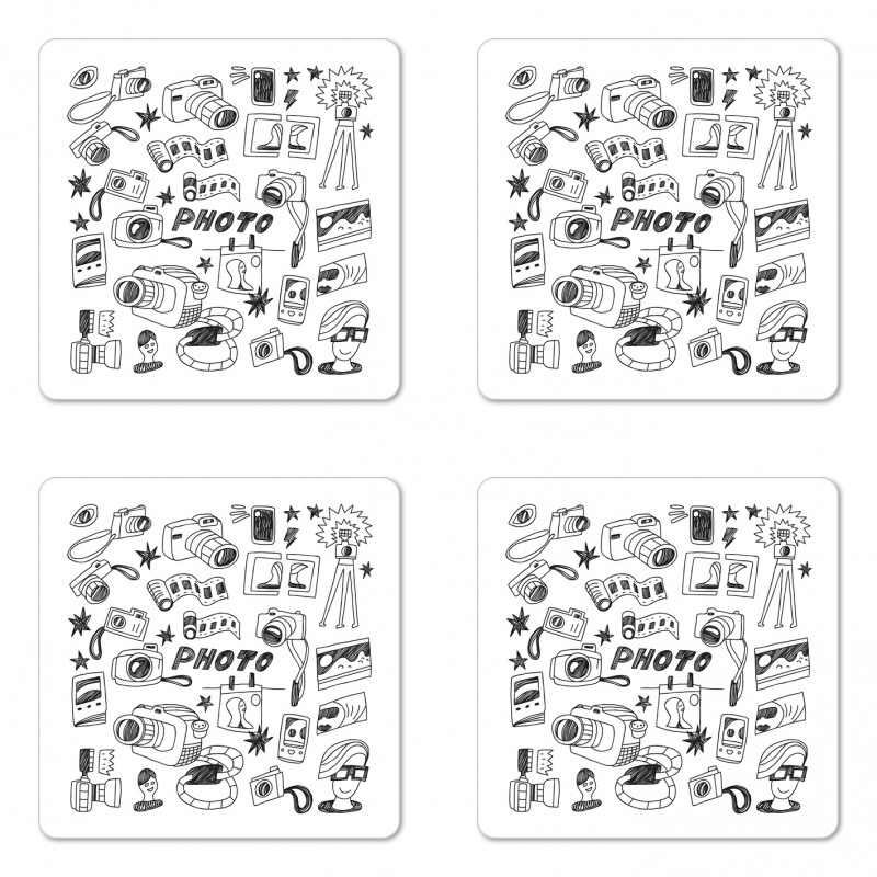 Doodle Camera Film Poeple Coaster Set Of Four