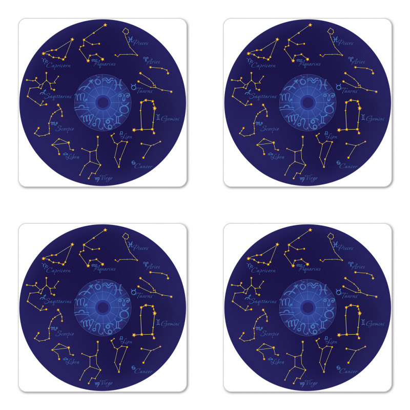 Round Shape Astrology Map Coaster Set Of Four