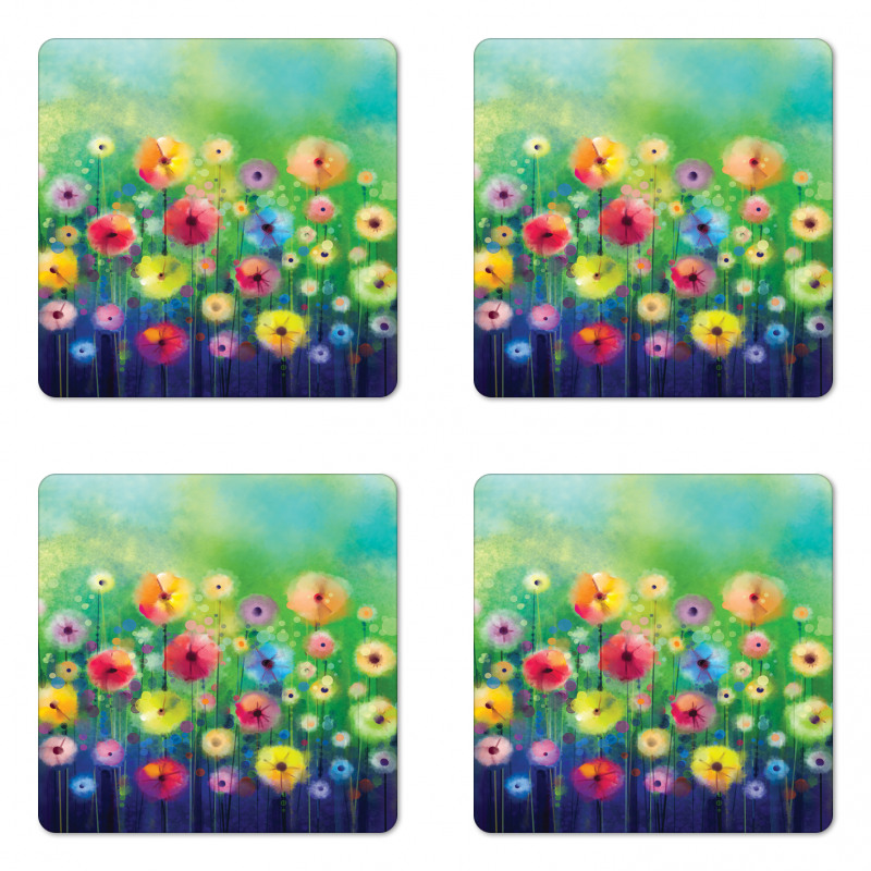 Colorful Garden Meadow Theme Coaster Set Of Four