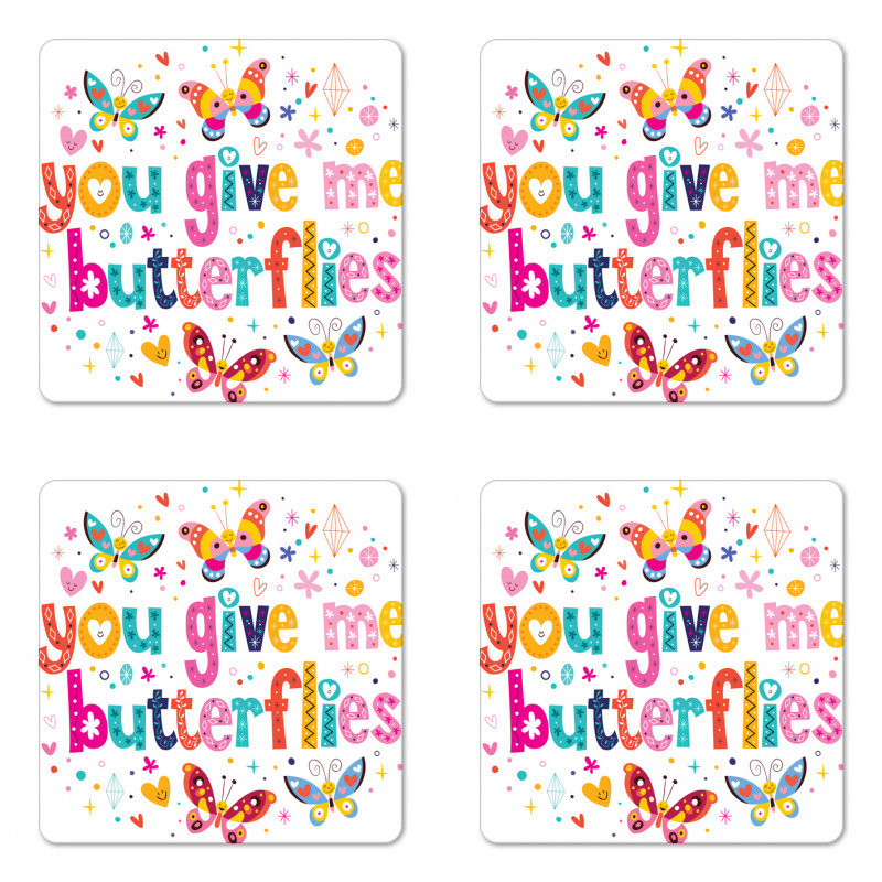 Words Hearts Cartoon Coaster Set Of Four