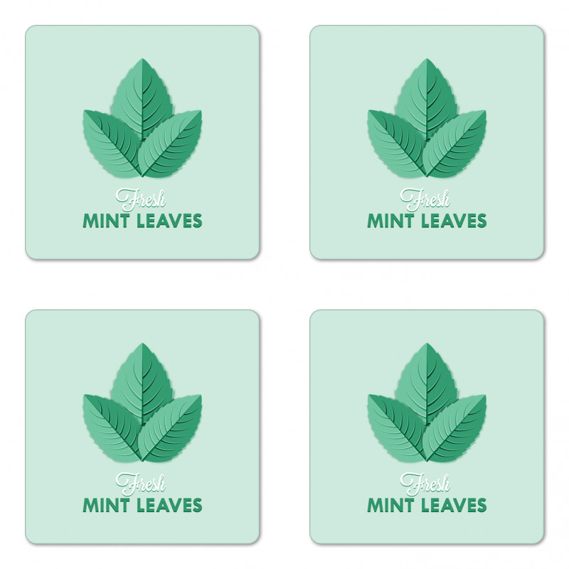 Fresh Mint Leaves Calligraphy Coaster Set Of Four