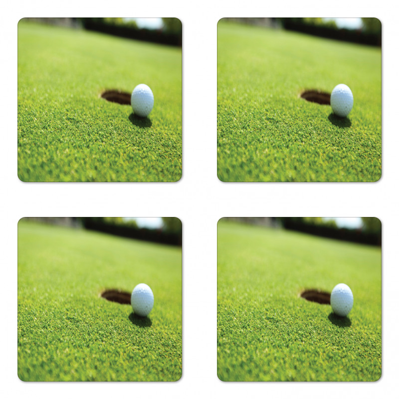 Golf Ball on Lip of Cup Grass Coaster Set Of Four