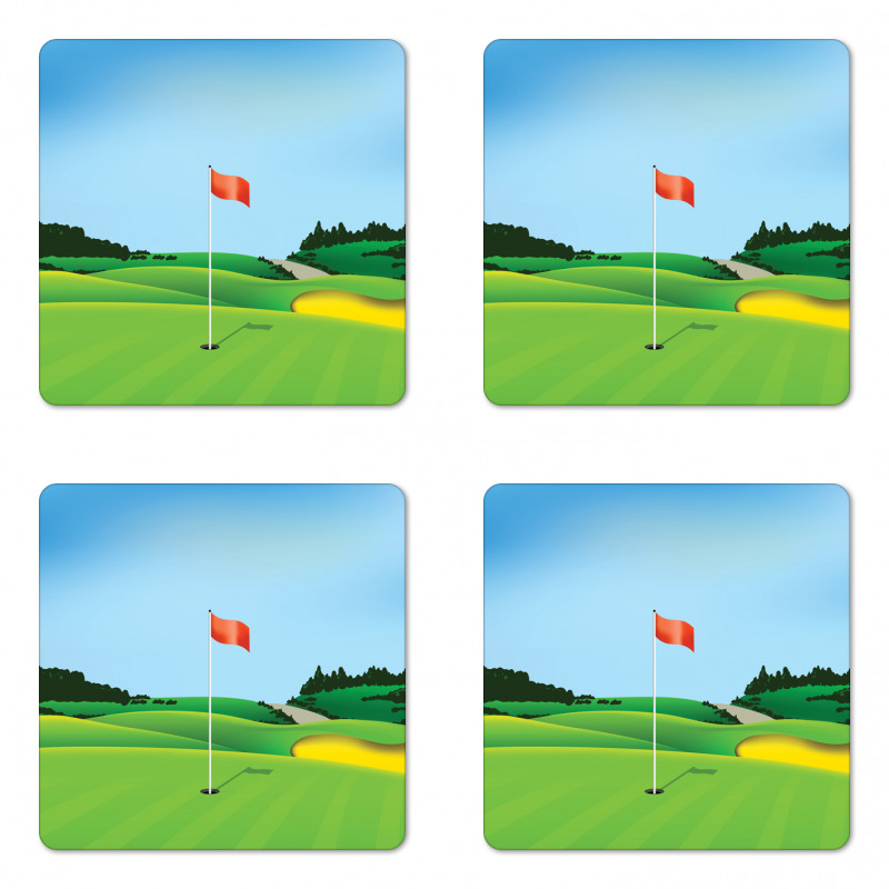 Teeing Ground with a Hole Flag Coaster Set Of Four