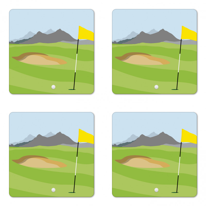 Teeing Box and Flag Golf Field Coaster Set Of Four