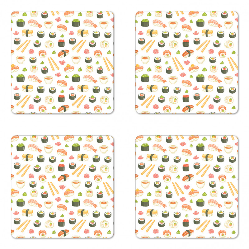 Japanese Cuisine Cartoon Art Coaster Set Of Four