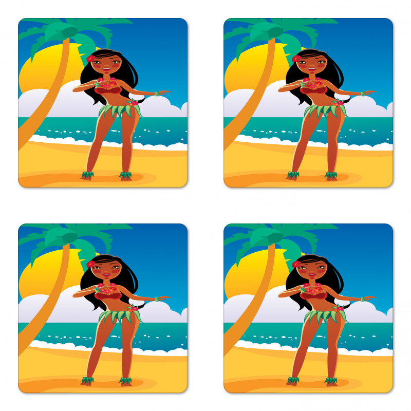 Hawaiian Woman Dancing Coaster Set Of Four