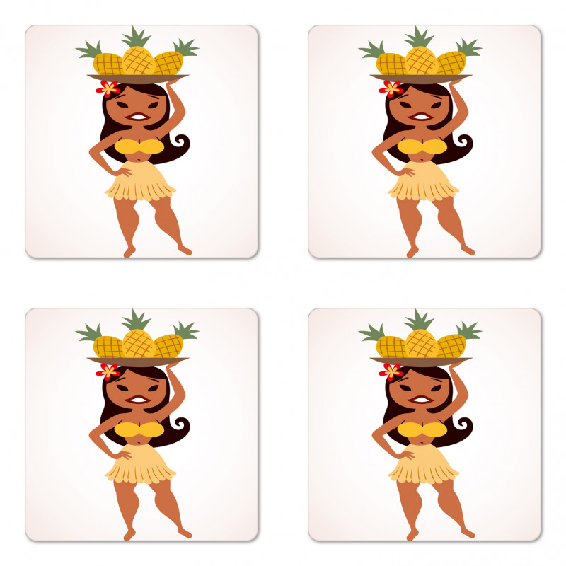 Tropical Girl Pineapples Coaster Set Of Four