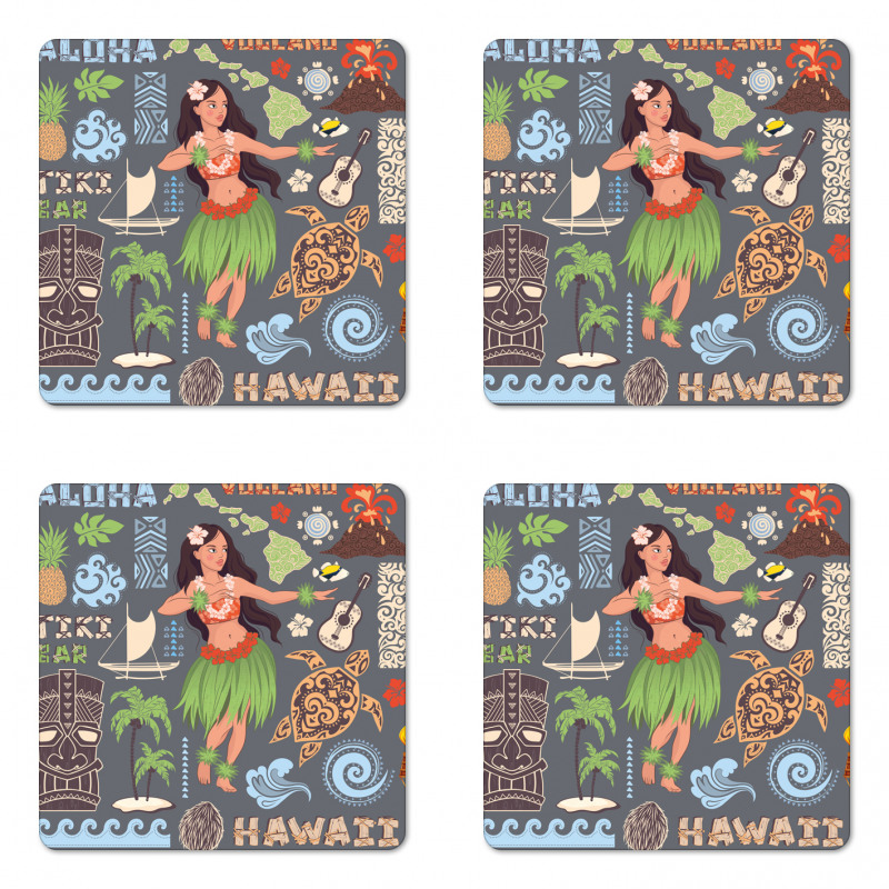 Tribal Aloha Retro Folks Coaster Set Of Four