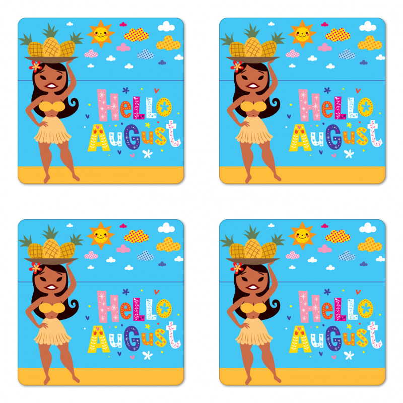 Hello August Text Sun Coaster Set Of Four