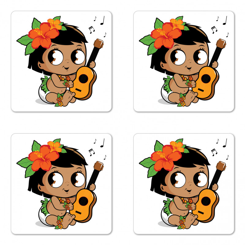 Girl Playing the Ukelele Coaster Set Of Four