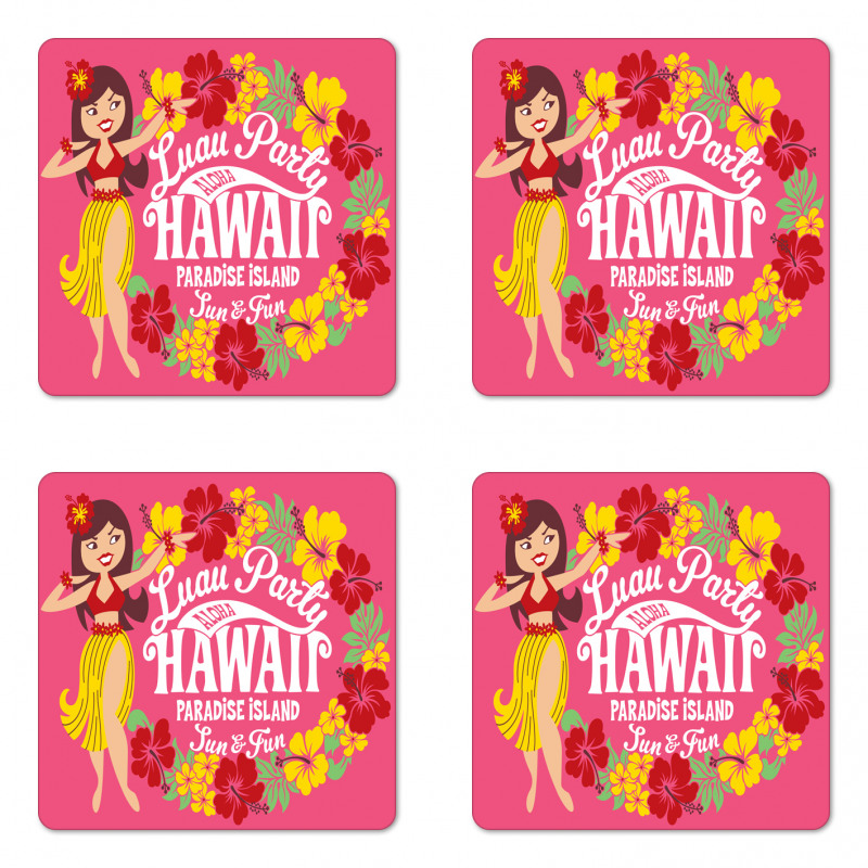 Luau Party Aloha Paradise Coaster Set Of Four