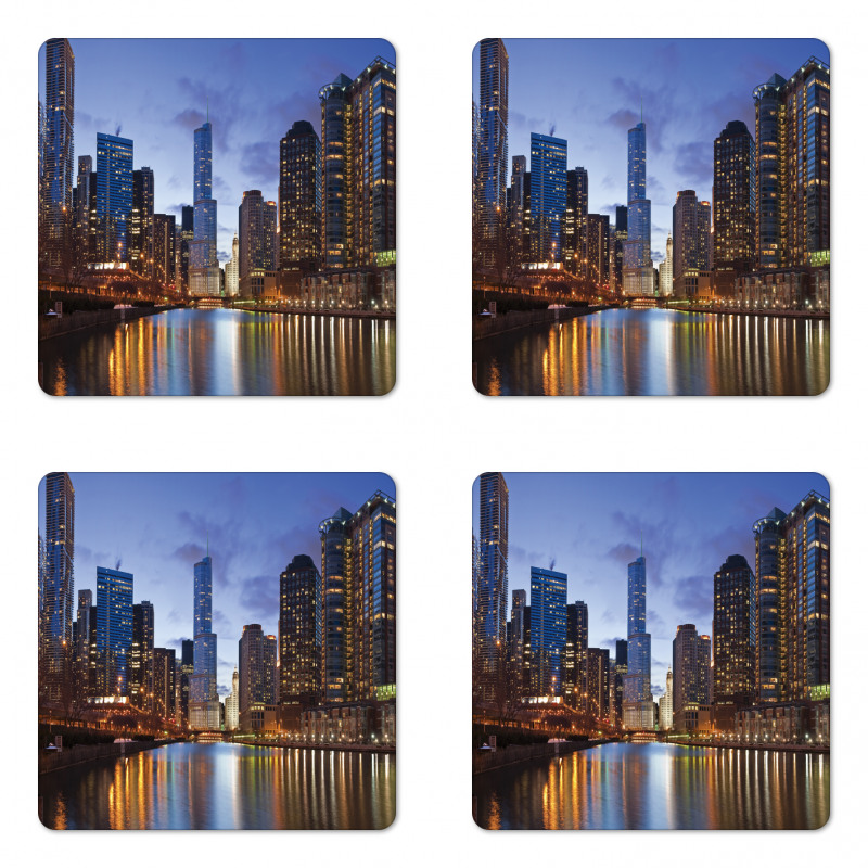 Chicago Riverside at Night Coaster Set Of Four