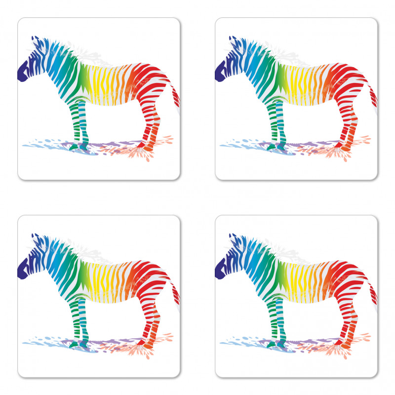 Zebra Rainbow Colors Coaster Set Of Four