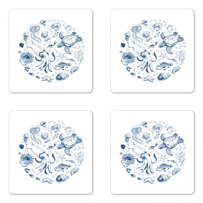 Jellyfish Turtle and Shell Coaster Set Of Four