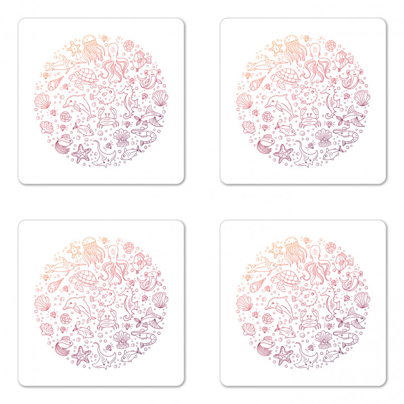 Round Order Sea Animals Coaster Set Of Four