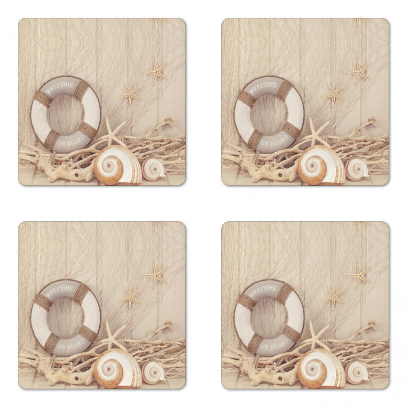 Life Buoy Wooden Sepia Coaster Set Of Four