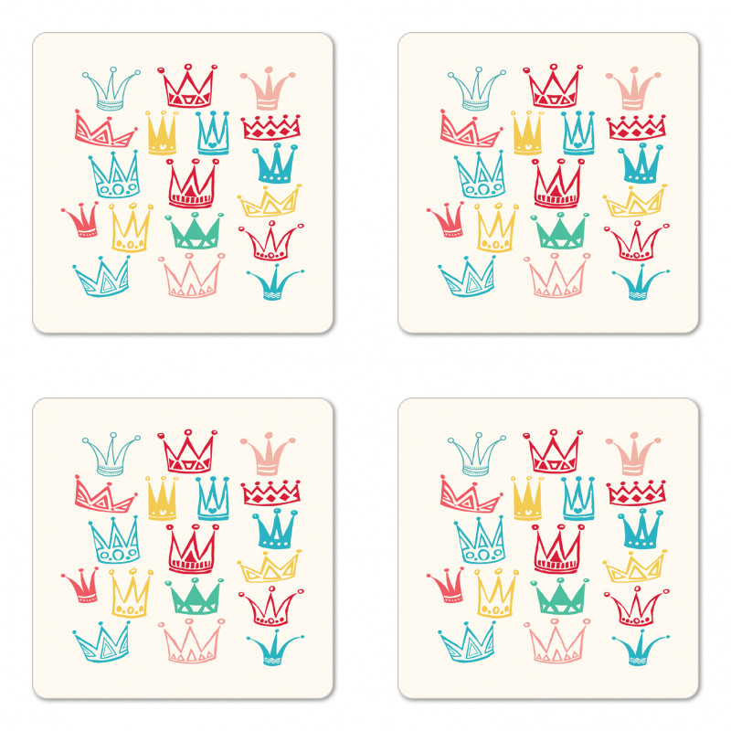 Cartoonish Colorful Crowns Coaster Set Of Four