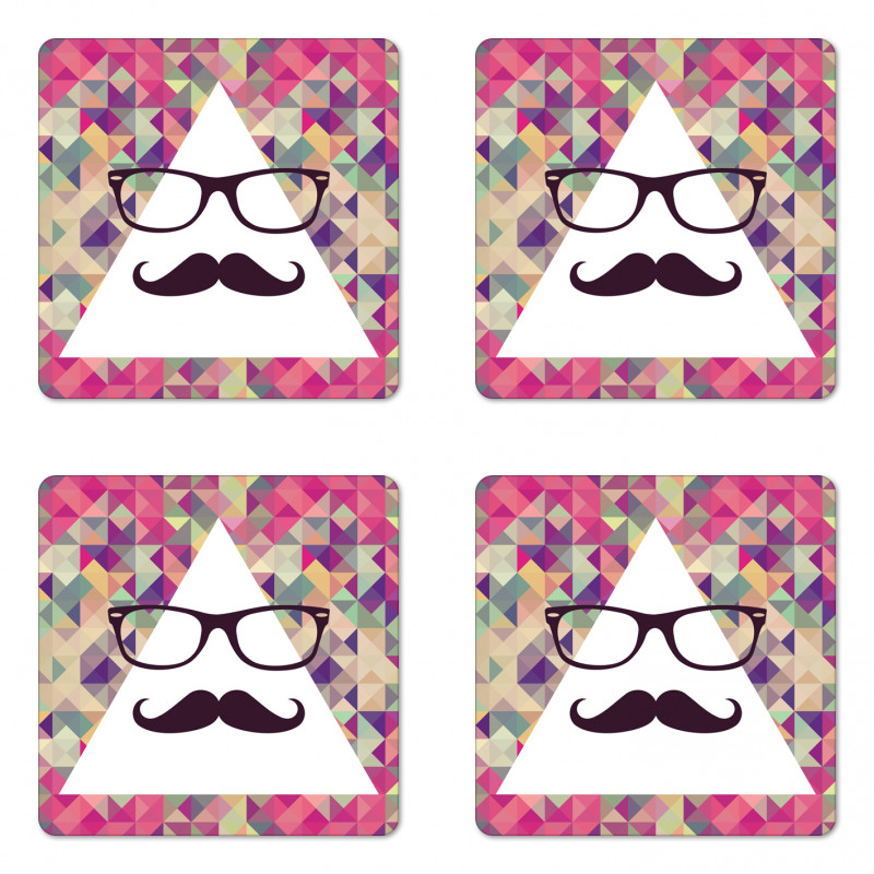 Hipster Mustache Glasses Coaster Set Of Four