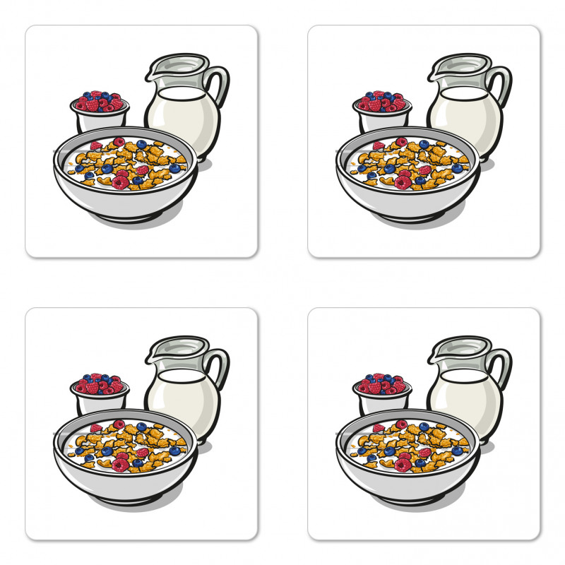 Healthy Breakfast Cartoon Coaster Set Of Four