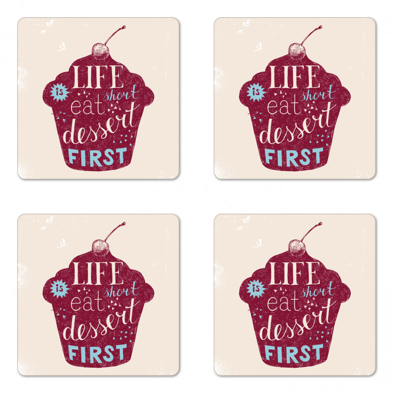 Sketchy Cherry Top Cupcake Coaster Set Of Four