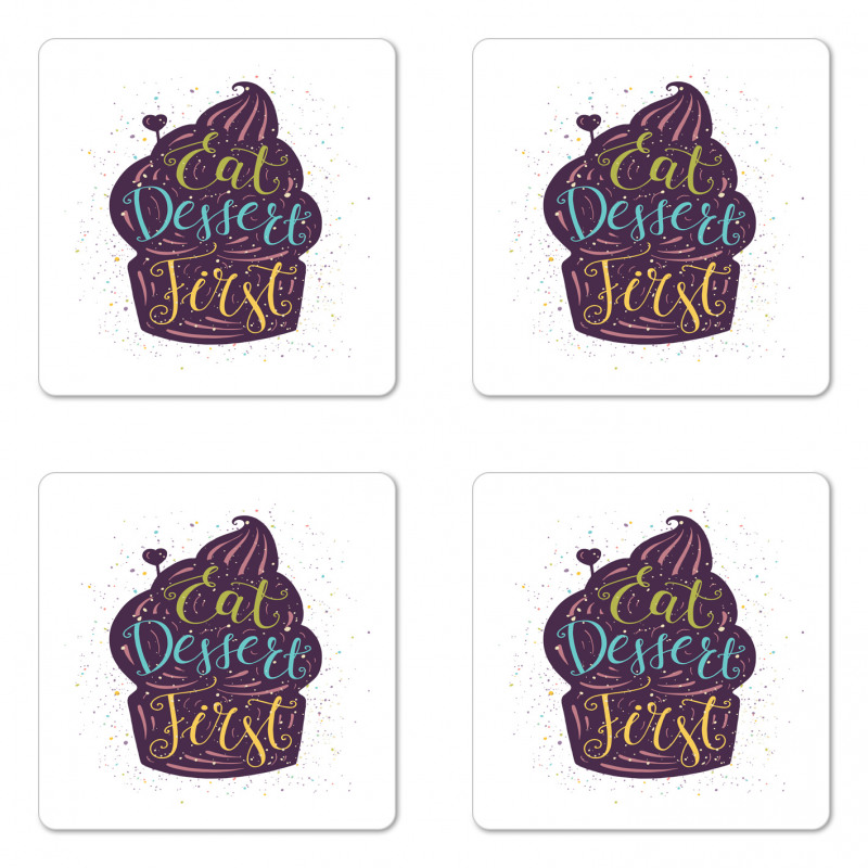 Doodle Cupcake Heart Coaster Set Of Four