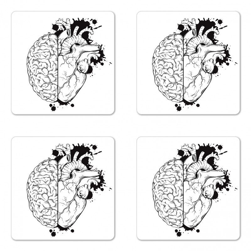 Human Heart and Brain Art Coaster Set Of Four