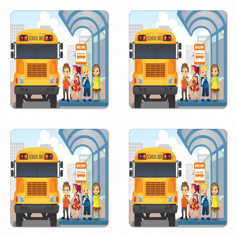 Little Ones at Bus Stop Coaster Set Of Four