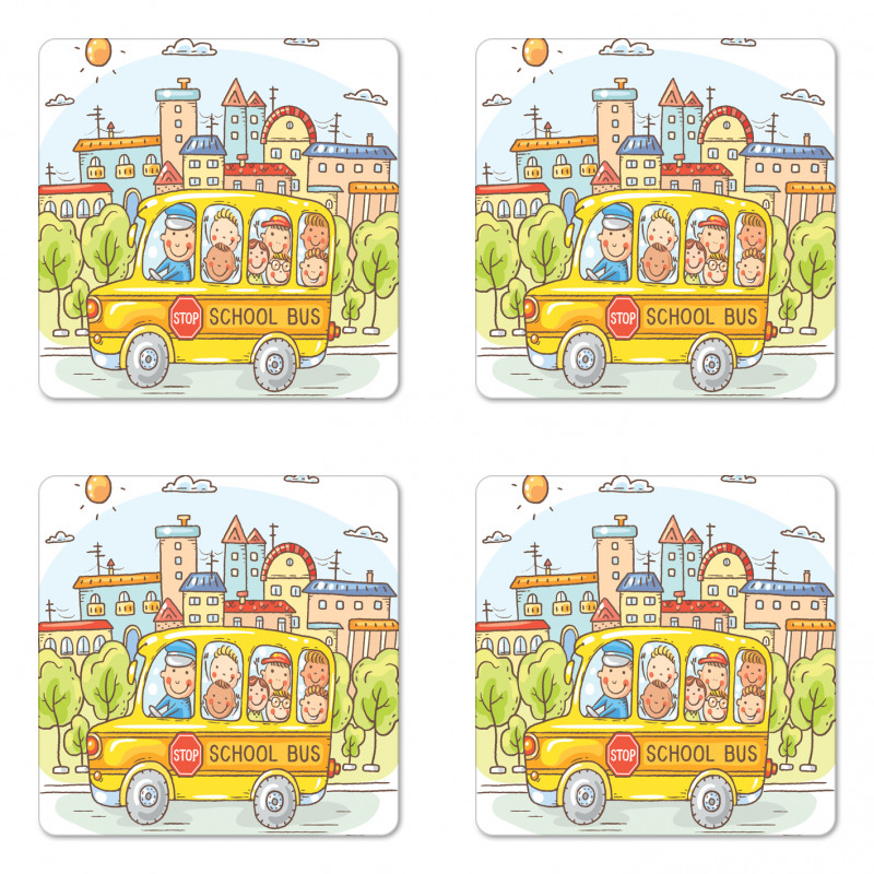 Bus Filled with Toddlers Coaster Set Of Four