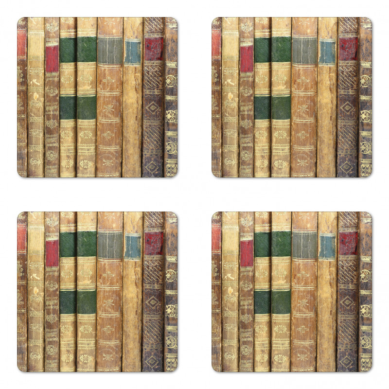 Macro Photo of Antique Novels Coaster Set Of Four