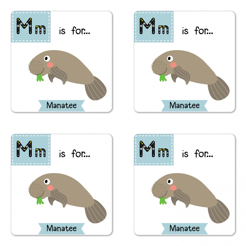 Letter M and Animal Cartoon Coaster Set Of Four